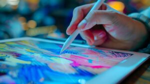 ipadで作業する様子